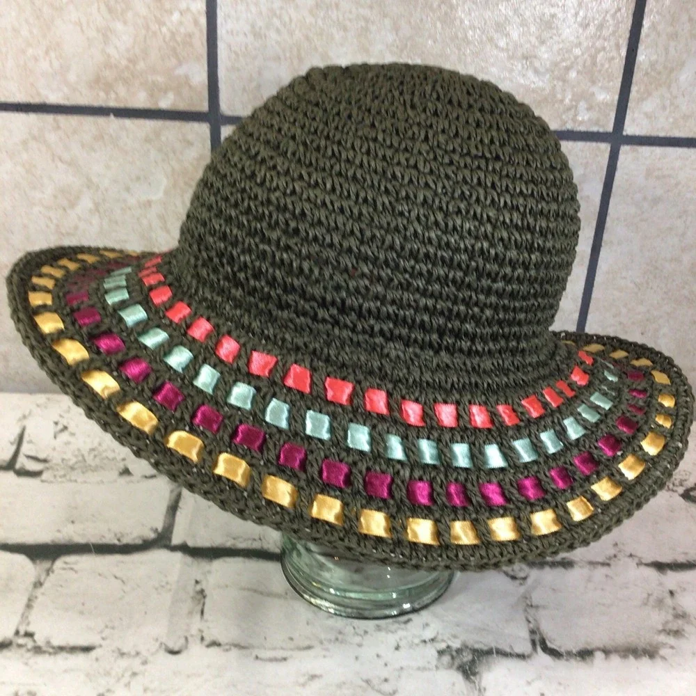 Gymboree Hat Girls Size 5-7 Floppy‎ 100% Paper Woven Ribbon Trim Sun Cap